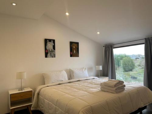 a bedroom with a large bed and a window at Haven Patagonia in El Calafate