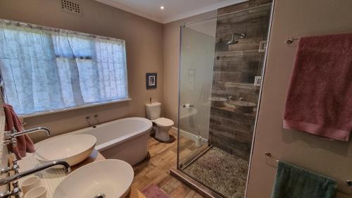 a bathroom with a tub and a sink and a shower at Bird Song in Cape Town