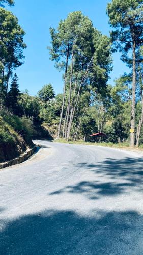 an empty road with trees on the side of it at Mountain Vista Retreat in Nagarkot
