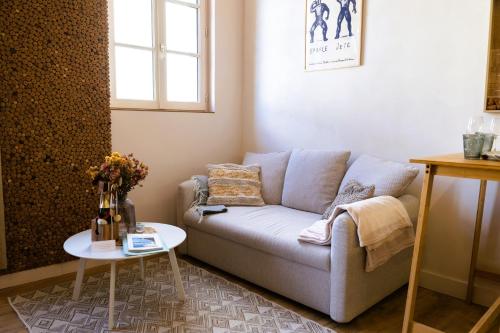 un salon avec un canapé et une table dans l'établissement Le Petit Domaine - Centre Ville, à Saumur