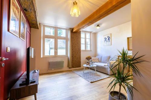 un salon avec un canapé et une table dans l'établissement Le Petit Domaine - Centre Ville, à Saumur