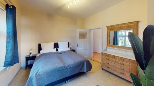 a bedroom with a bed and a window and a dresser at Wohlfühl Apartment Haus Schillerstrasse - Zentrumsnähe, Boxspringbett, Küche in Dornbirn