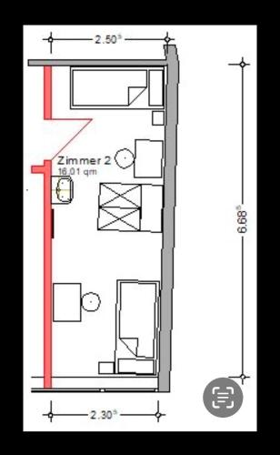 a drawing of a small house with a diagram at My Home Hostel Deluxe Lüdinghausen in Lüdinghausen