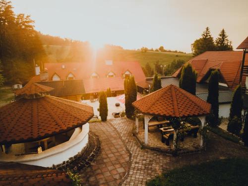 an aerial view of a house with a roof at Q Resort and Spa in Săcele