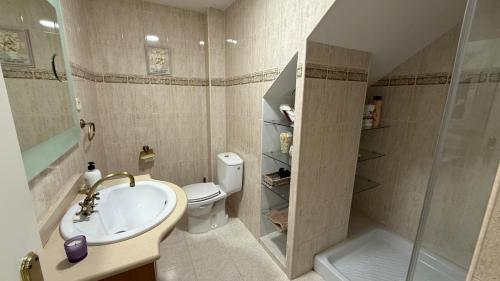 a bathroom with a sink and a toilet and a shower at Torre Calera in Arganda del Rey