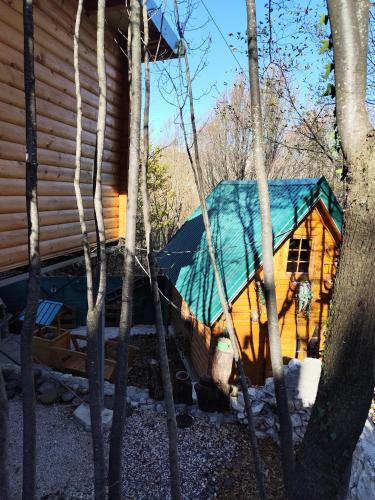 a house with a green tarp on top of it at Brvnara Fairy Tale in Cetinje