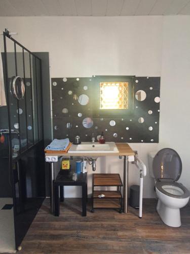 une salle de bain avec un lavabo et des toilettes dans l'établissement La maison dô, à Frayssinet-le-Gélat