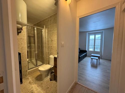 La salle de bains est pourvue de toilettes et d'une douche à l'italienne. dans l'établissement Quality Suite 1 Bedroom Proche Paris & Versailles, à Les-Loges-en-Josas