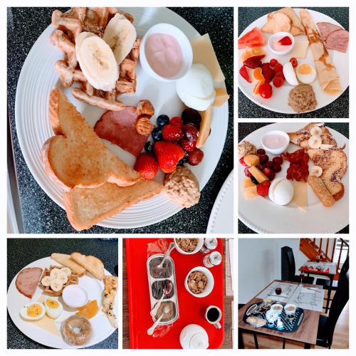 a collage of pictures of different types of breakfast foods at Gite Nycole in Perce