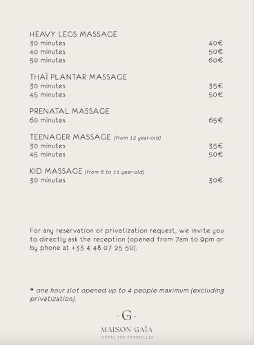 a screenshot of a page of a document at La Maison Gaïa Hôtel & Spa in Torreilles