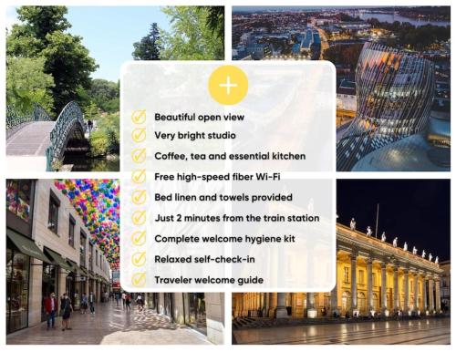 un collage de différentes photos d'une ville dans l'établissement Studio Cosy avec balcon au centre de Bordeaux, à Le Bouscat