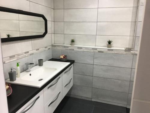 a bathroom with a sink and a mirror at Loft le nid de cigogne in Sélestat