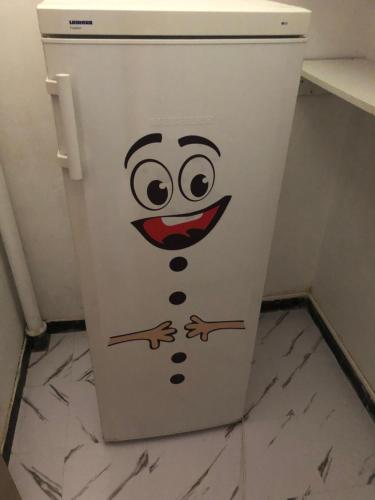 a white refrigerator with a smiley face painted on it at L appart in Joue-les-Tours