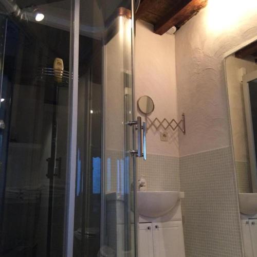 a bathroom with a shower and a sink at Living History - Drie Koningen in Antwerp