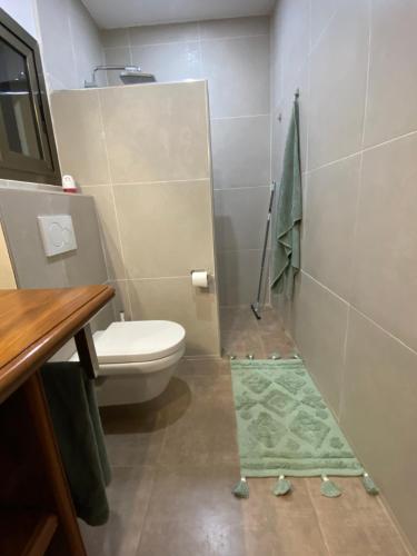 a bathroom with a toilet and a shower stall at Villa Vista in Toubab Dialaw