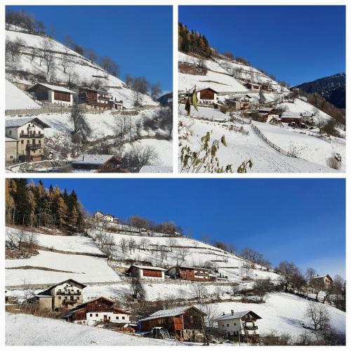 a group of four pictures of a snow covered mountain at WASCHERHOF - Ferienwohnungen Oberhofer in Martello