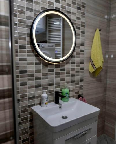 a bathroom with a sink and a mirror at NelaLux in Podgradac
