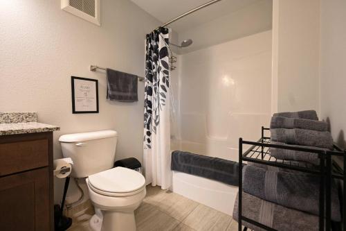 a bathroom with a toilet and a shower at 2 Bedroom Brand New Apartment Near Mayo, Park Free in Rochester