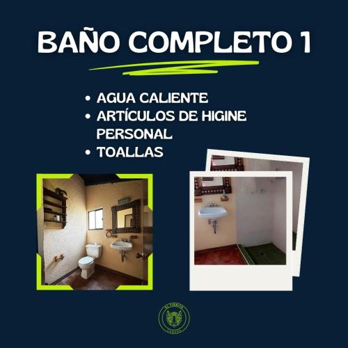 a picture of a bathroom with two sinks in a room at Cabaña El Tigrito in Quiroga