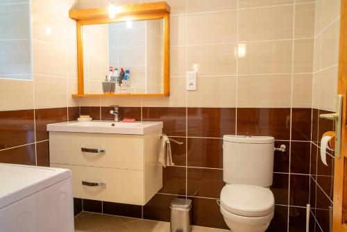a bathroom with a toilet and a sink and a mirror at Gite b les pres in Chadenet