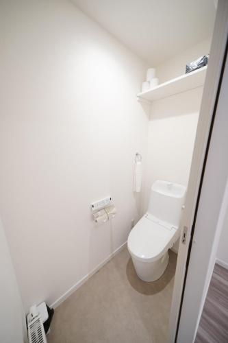 a white bathroom with a toilet in a room at Glee Niseko LUX condo 羊蹄山一望 新築 駐車場完備 in Kutchan