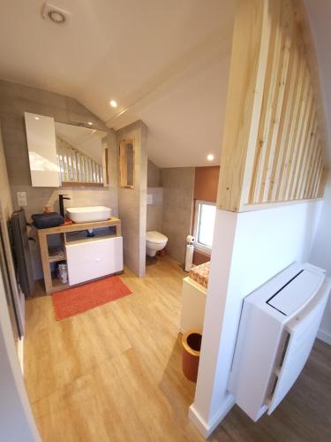 une salle de bain avec un lavabo et des toilettes dans l'établissement Évasion paisible à Bréziers, à Bréziers