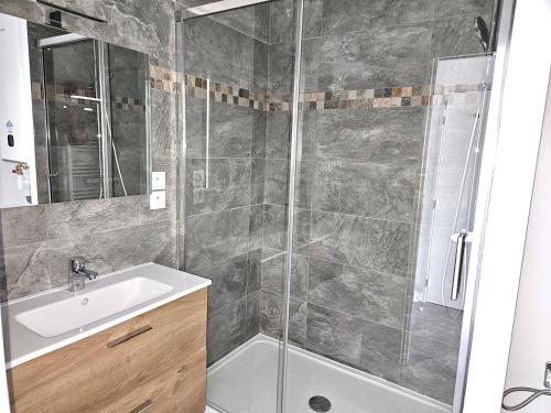 une salle de bain avec douche et lavabo dans l'établissement Centre ville - Métro B - Parking sup, à Toulouse