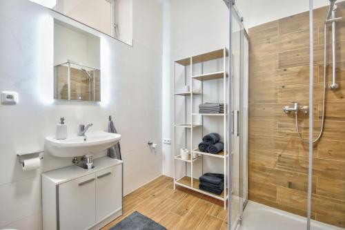 Koupelna v ubytování Apartmán v centru Olomouce