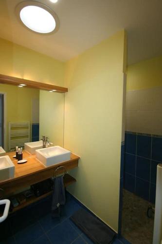 une salle de bain avec un lavabo et un miroir dans l'établissement Maison oléronaise 8 pers proche plage et commerces, à Grand-Village-Plage