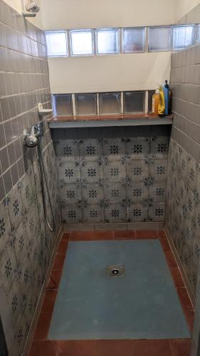 La salle de bains est pourvue d'une douche et d'un mur carrelé. dans l'établissement Loft Marseille, à Marseille