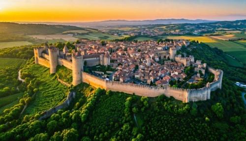 - une vue aérienne sur un château d'une ville dans l'établissement Séjour Cité, à Carcassonne