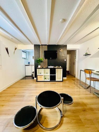 un salon avec deux chaises et une télévision dans l'établissement Appartement cosy Toulouse, à Toulouse