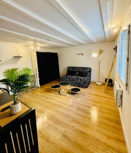- un salon avec un canapé et du parquet dans l'établissement Appartement cosy Toulouse, à Toulouse