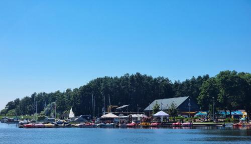 a bunch of boats are docked in a harbor at Srebrna Wydma Resort in Dąbki