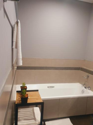 a bathroom with a tub with a potted plant in it at Isibaya House in Johannesburg