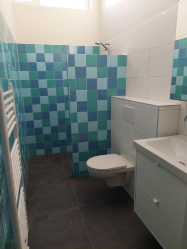 a bathroom with a toilet and a sink at Raafjeshof - Vakantiewoning in Kuilenburg