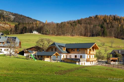 a house on a hill with a green field at Reiterhof Suassbauer in St. Wolfgang