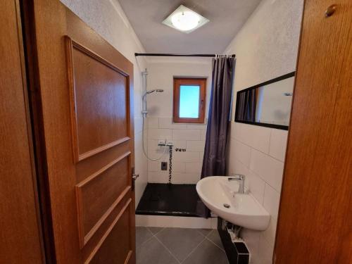a bathroom with a sink and a toilet and a shower at Alina's DIY-Haus St.Jakob in Innere Großrotte