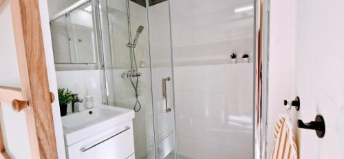 Bilik mandi di Le Port Cros 10, Superbe Studio en Bord de Mer, Jolie Vue, Parking privé, Climatisation