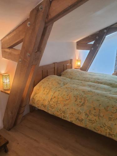 a bedroom with two beds in a attic at La maison d'ô in Frayssinet-le-Gélat