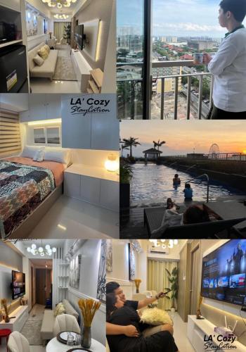 a collage of four pictures of a hotel room at Smdc Coast Residences- LA Cozy Staycation in Manila