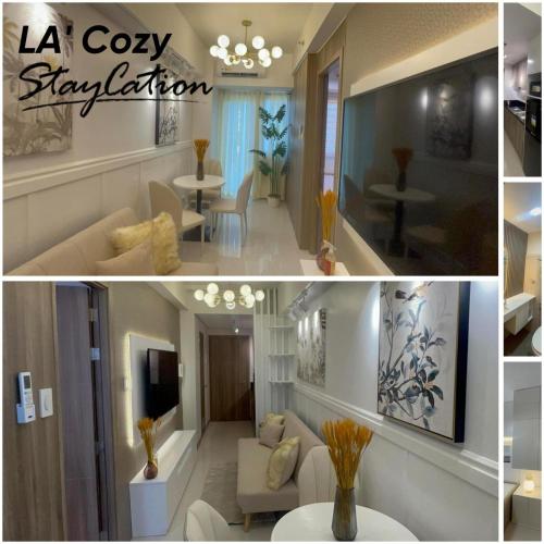 a collage of photos of a living room and dining room at Smdc Coast Residences- LA Cozy Staycation in Manila
