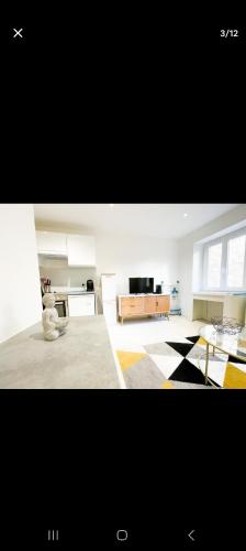 un grand salon avec un canapé et une télévision dans l'établissement Joli appartement centre de Nice, à Nice