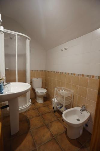 a bathroom with a sink and a toilet and a shower at Alojamiento Sierra Cazorla in La Iruela