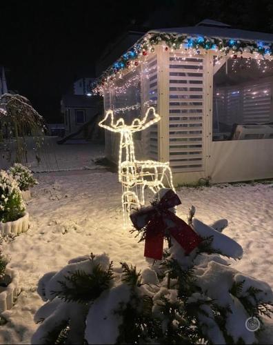 a christmas decoration of a reindeer with lights at Tu Urlop in Mielno