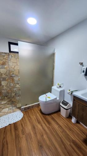 a bathroom with a toilet and a sink at La Puesta del Sol B&B in Carrillo