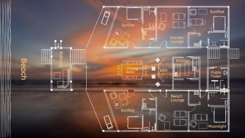 a drawing of a blueprint of a building at Eagle Bay Retreat Borneo Beach Villas Beach Front in Kumbatang