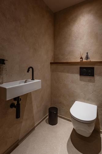 a bathroom with a toilet and a sink at Jaggling Appartements in Sankt Ulrich am Pillersee