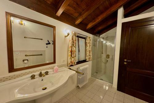a bathroom with a sink and a shower at Chalet Miralago in Plesio