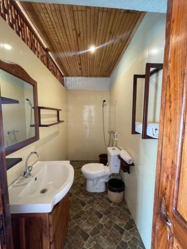 a bathroom with a sink and a toilet at Coconut Resort in Tuléar